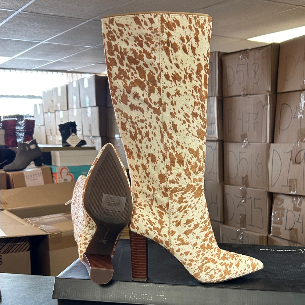 Women’s Tan Speckled High Heel Knee Boot